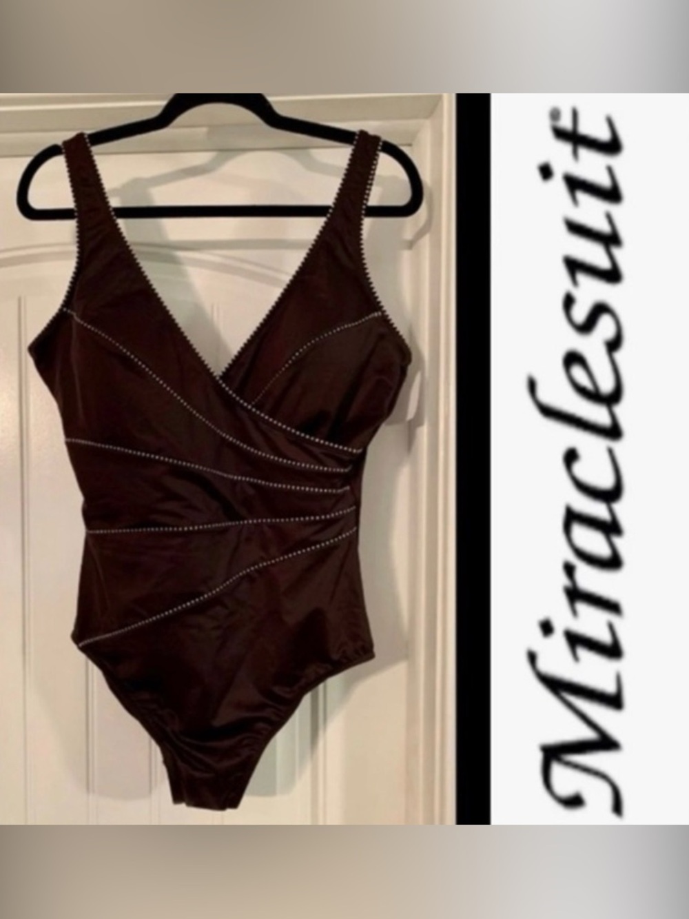 Miraclesuit One Piece Crossover Swimsuit in Chocolate Brown New